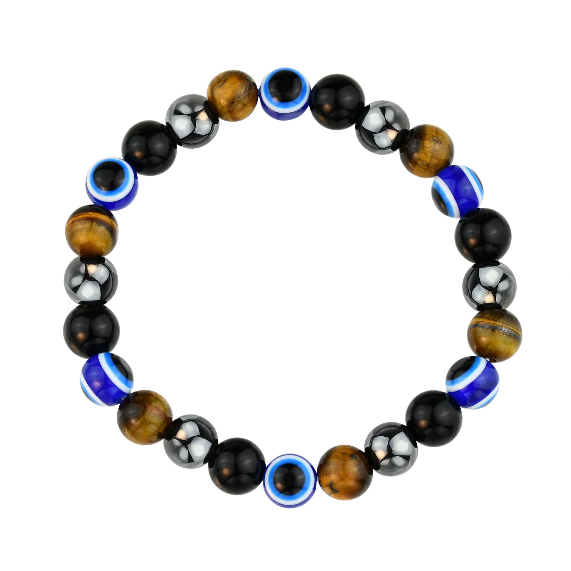 Wholesale Handmade Evil Eye Beaded Bracelet,  Black Stone Tiger Eye Unisex Bracelet,  Trendy Jewelry Accessory for Gift and Everyday Wear