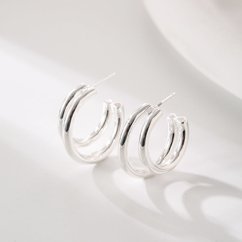 Wholesale  C- shaped double-layer earrings