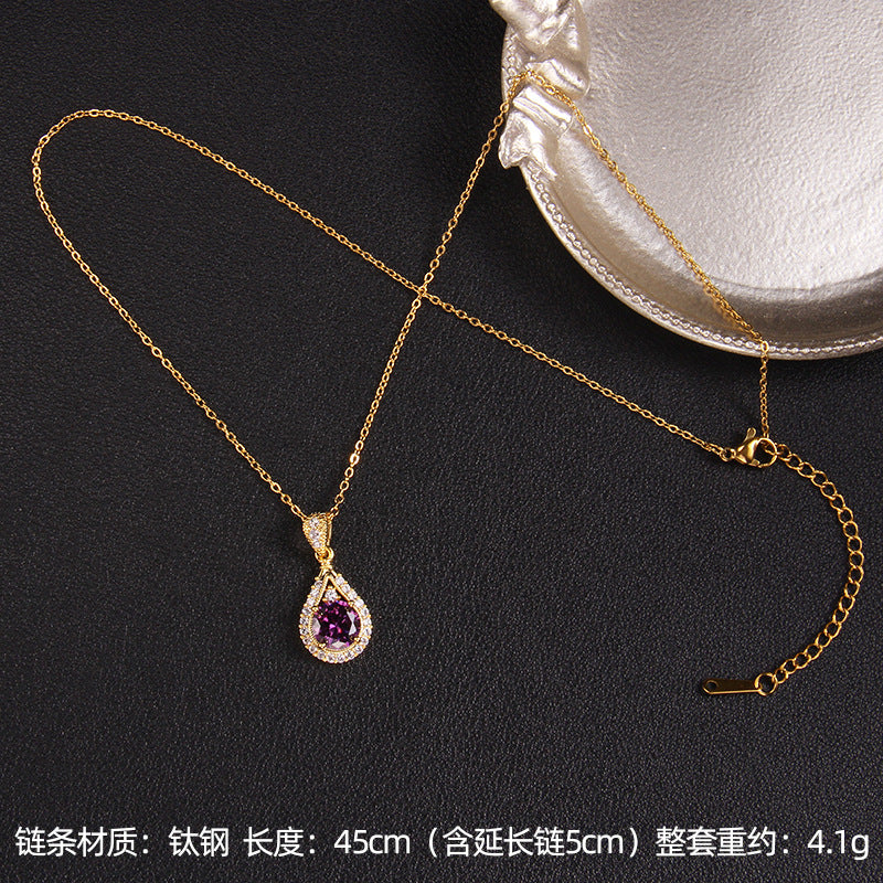 Wholesale Purple Zircon Necklace Love Purple Qi Donglai Pendant Heart Necklace ACC-NE-Rongc010