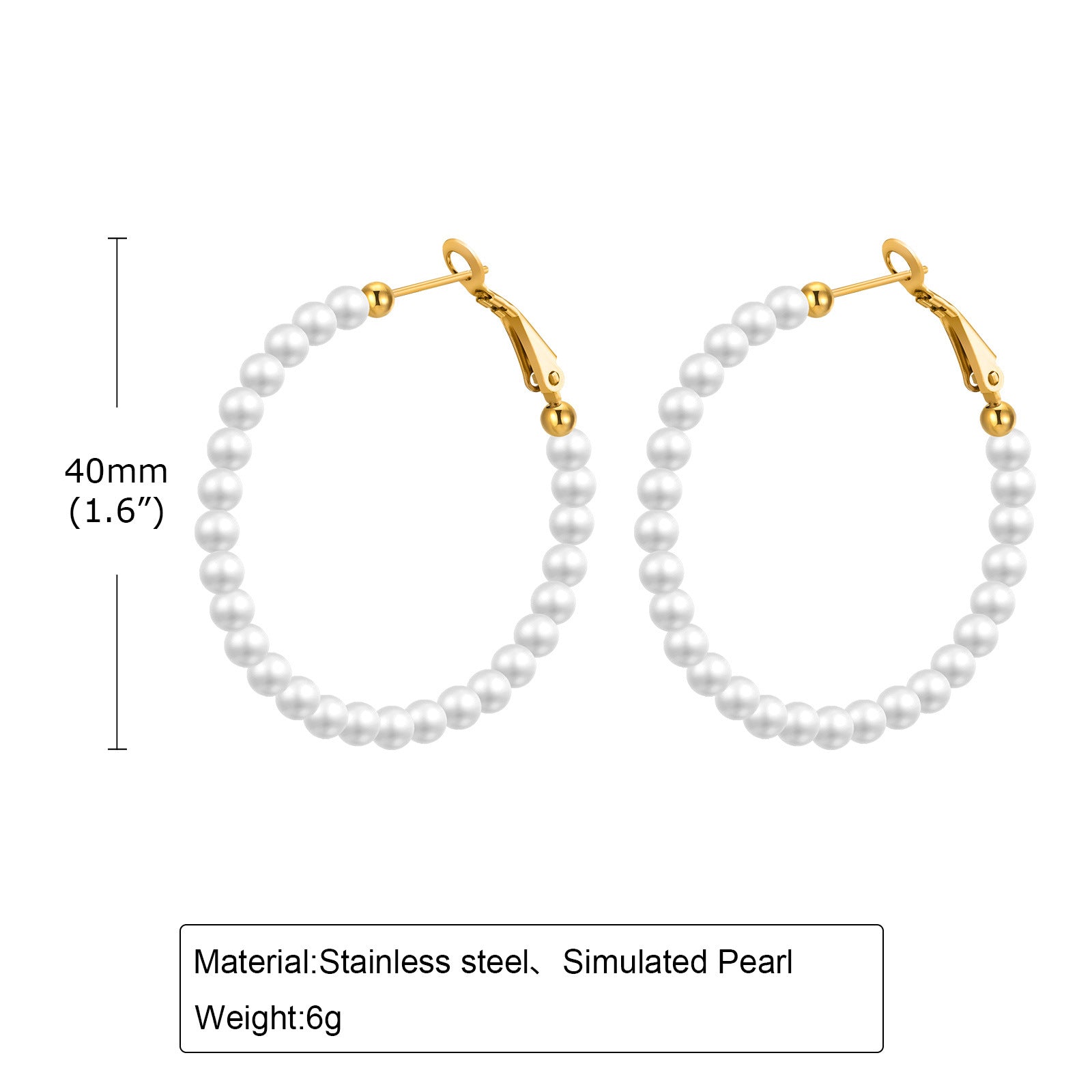 Wholesale Fashion Geometric C-Shape Earrings Imitation Pearl Stainless Steel Gold Jewelry Accessory