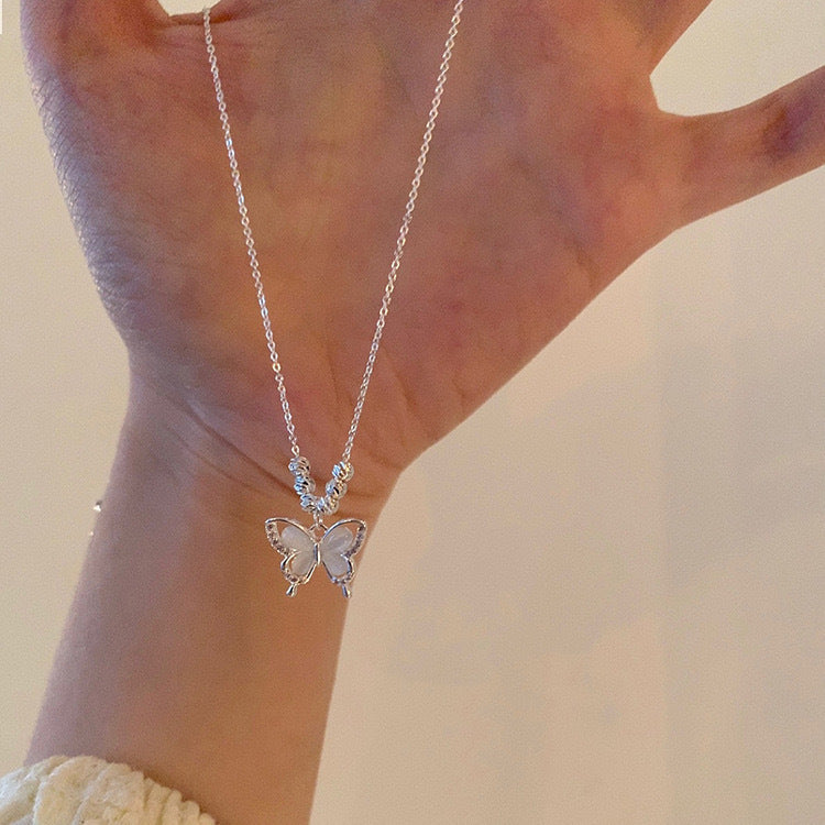 Wholesale Silver Plated Butterfly Pendant Necklace,  New Chinese Style Cat Eye Choker,  Fashion Jewelry Accessory