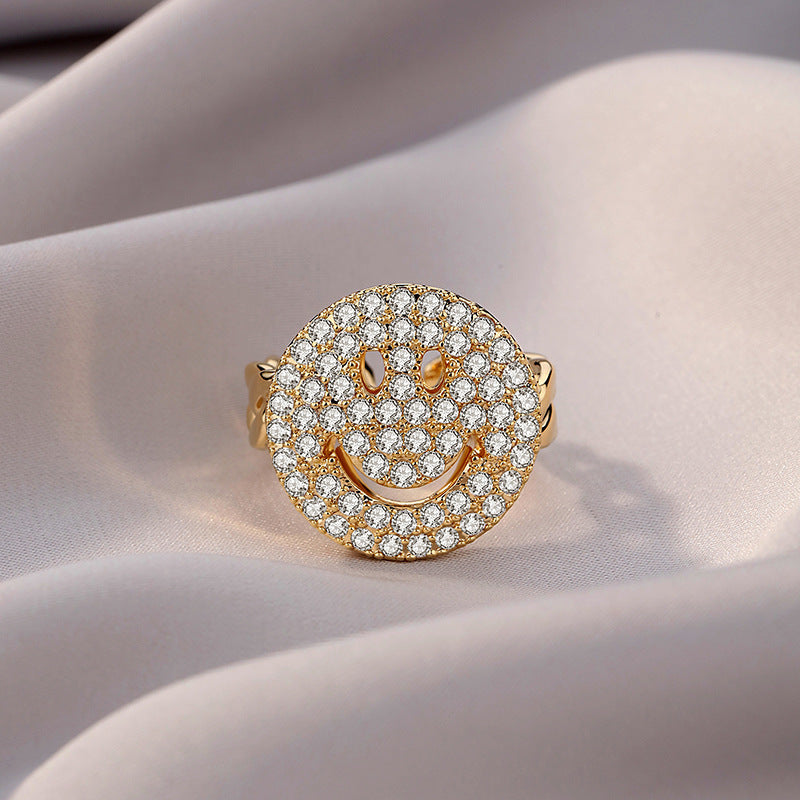 Wholesale Full Diamond Smiley Face Chain Ring Open Rings ACC-RS-Qichuang002