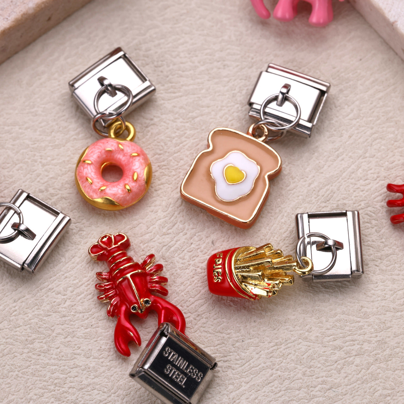 Wholesale 10pcs Italian Charm Bracelet 9mm DIY Splicing Food Collection Pendant Stainless Steel Composable Bracelet