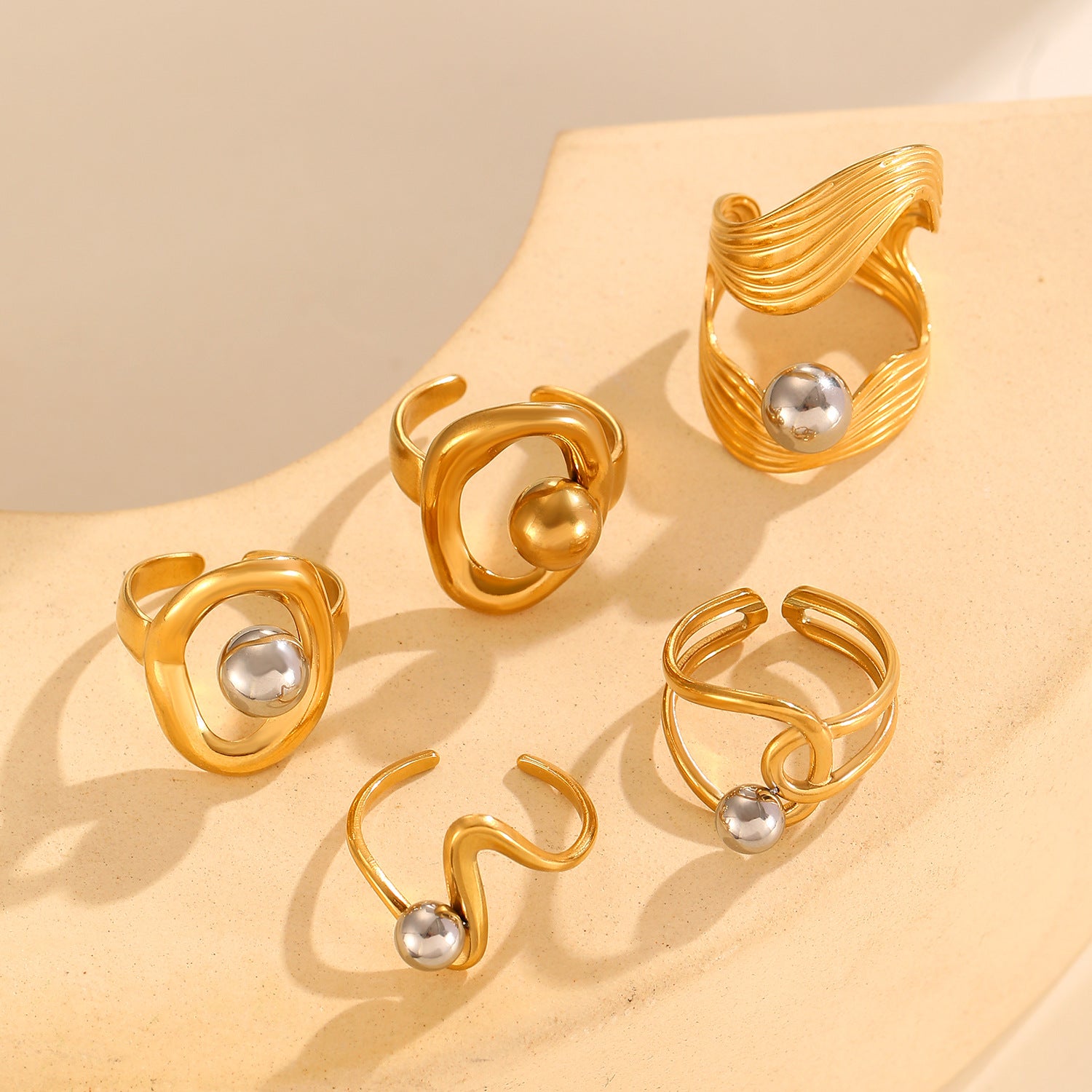 Wholesale Geometric Cut Out Lines Stainless Steel Open Ring