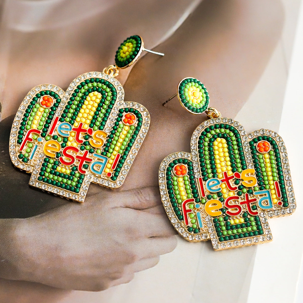 Wholesale Mexican Festival Colored Rice Ball Cactus Avocado Chili Earrings ACC-ES-JiaQi003