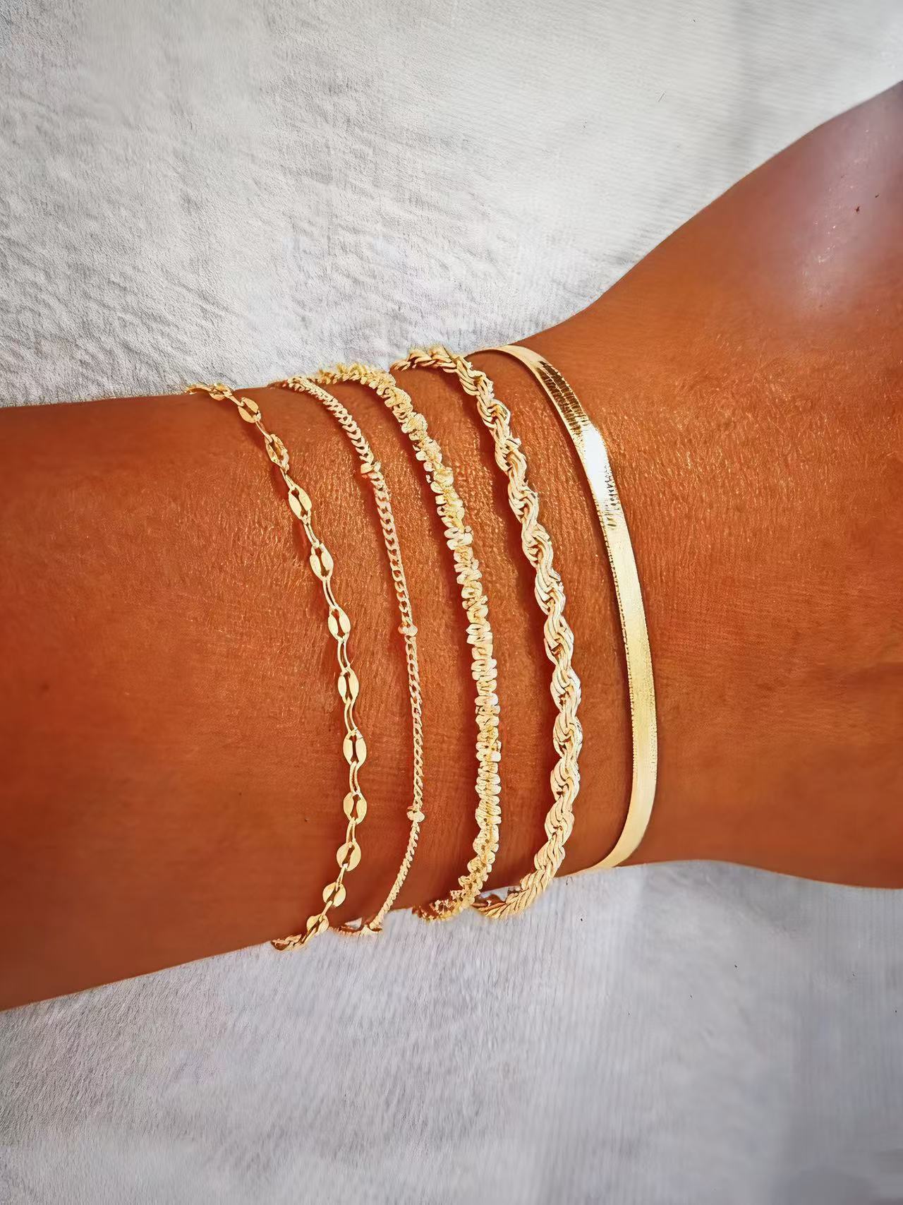 Wholesale Geometric Gold 5-Piece Stackable Bracelet Set – Chic Jewelry Accessory for Women Gift Boutique Resale