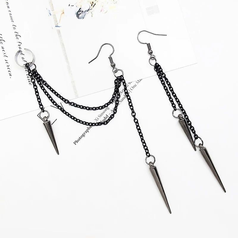 Wholesale metal long and short rivet gothic tassel earrings ear clip