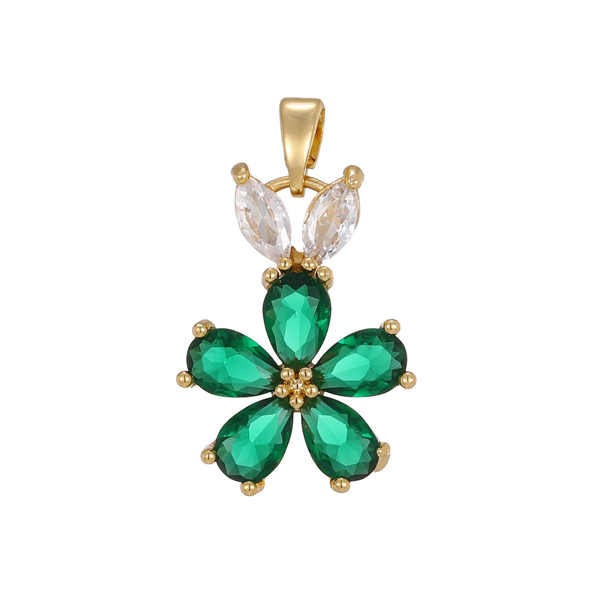 Wholesale Trendy Five-Petal Flower Pendant Necklace Copper Gold Plated Pink Zircon Fashion Jewelry Accessory