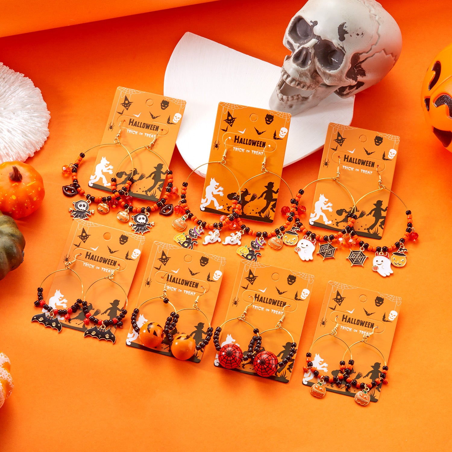 Wholesale Halloween hoop earrings pumpkin ghost earrings