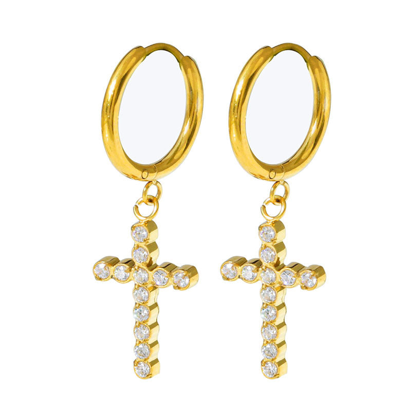 Wholesale Titanium steel zircon cross earrings