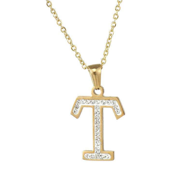 Wholesale  stainless steel diamond letter necklace