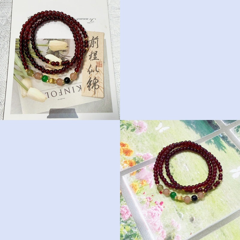 Wholesale Boutique Layered Beaded Bracelet,  Faux Garnet Glass Beads,  Trendy Geometric Hand Jewelry for Everyday Wear