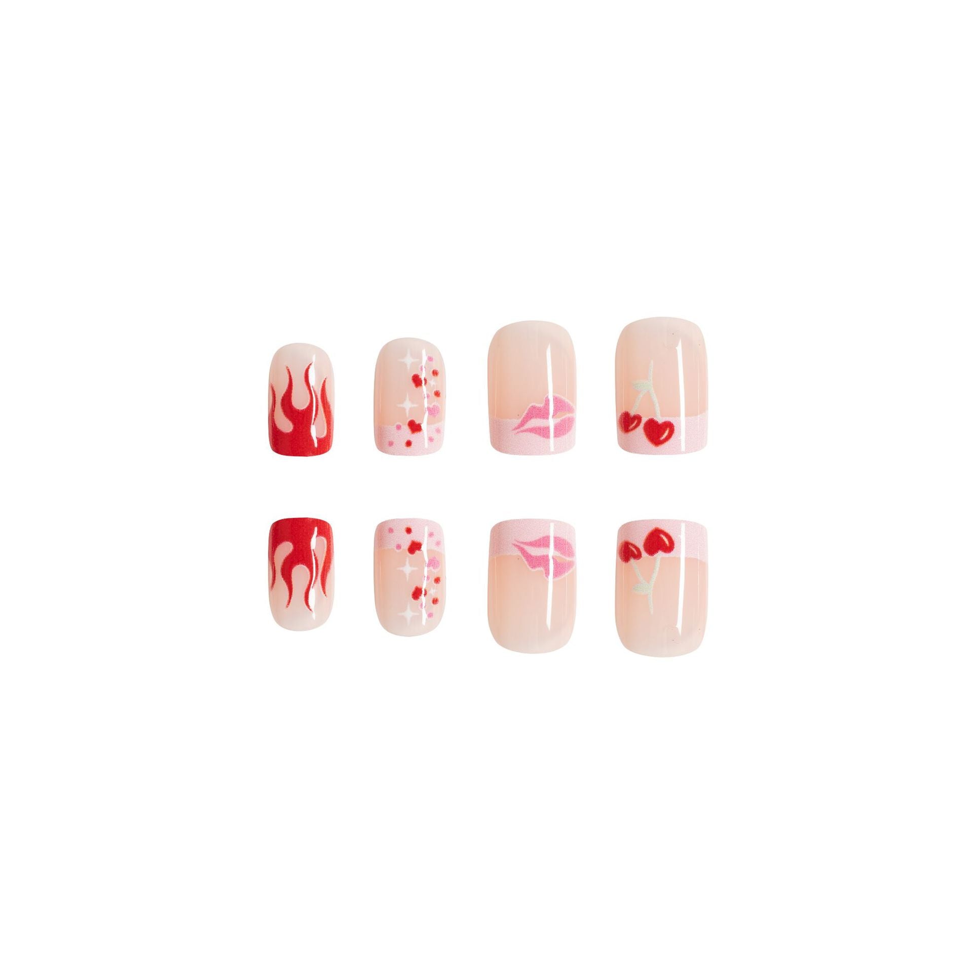 Wholesale 24 Pieces/box Valentine's Day Short Glossy Flame Love Manicure Press-on Nails Kits Nail Stickers ACC-NS-GuaiXL056