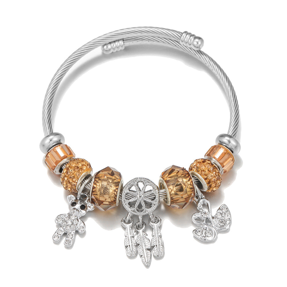 Wholesale DIY Stainless Steel Bracelet Bear Swan Pendant Gold Bracelet ACC-BT-Weiy014