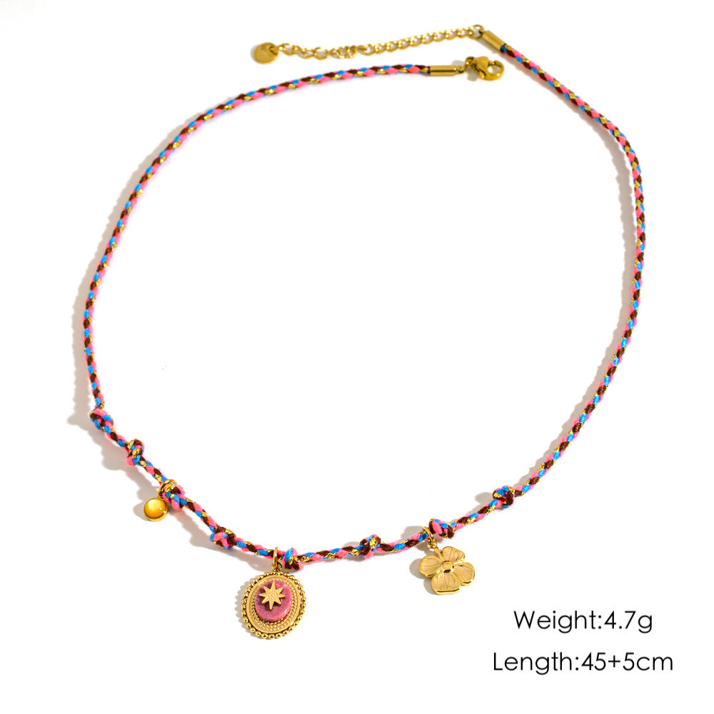 Wholesale Stainless steel Handmade Colorful Rope Necklace