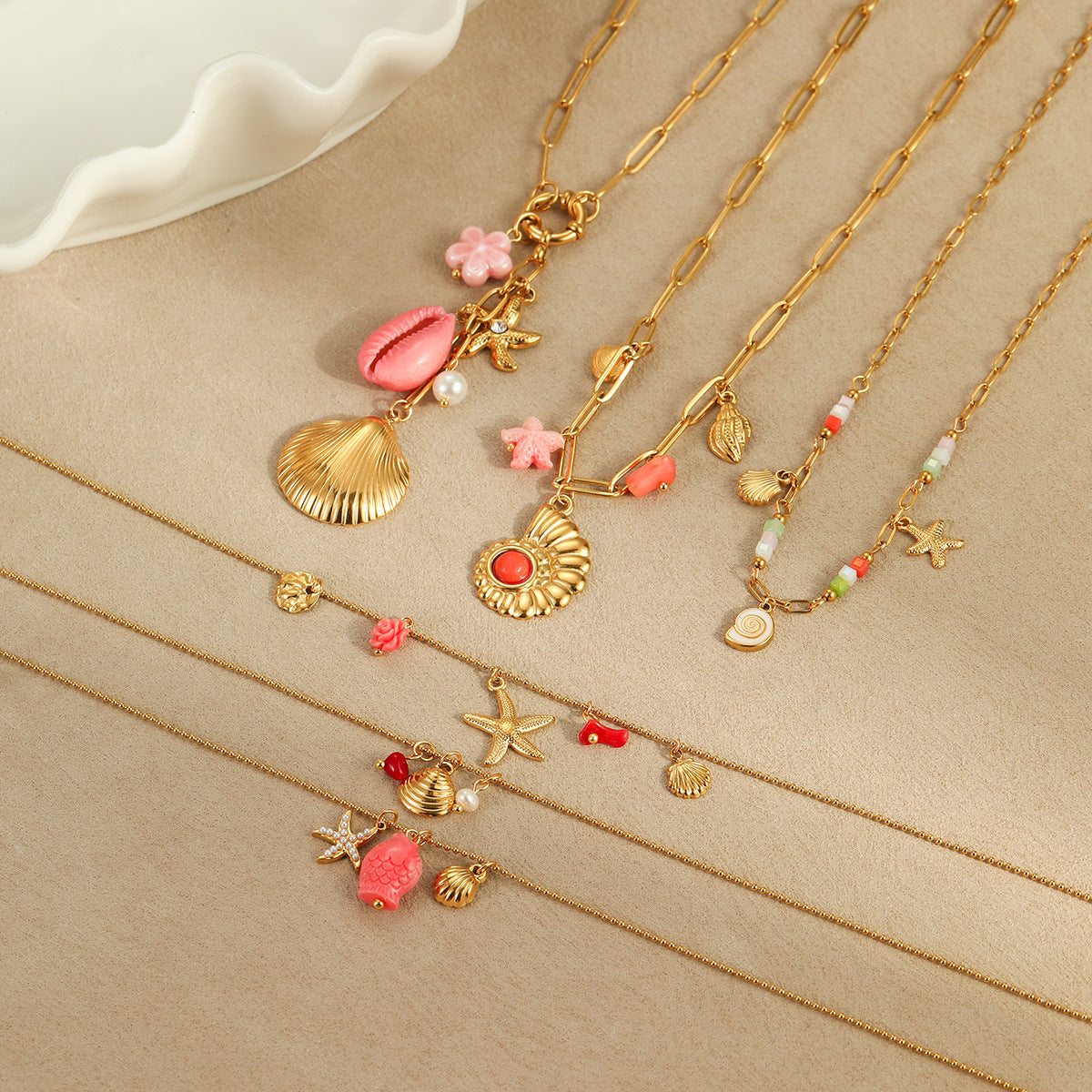 Wholesale Stainless steel summer marine  necklace shell starfish pendant necklace