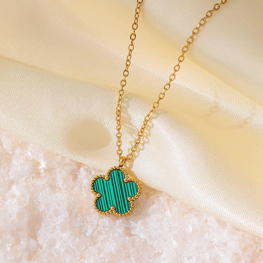 Wholesale Five-leaf Clover Titanium Steel Double-sided Clavicle Necklace ACC-NE-QiYun008