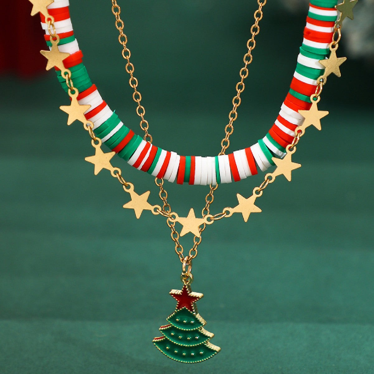 Wholesale Christmas dripping five-pointed star  Clay Bead Necklaces