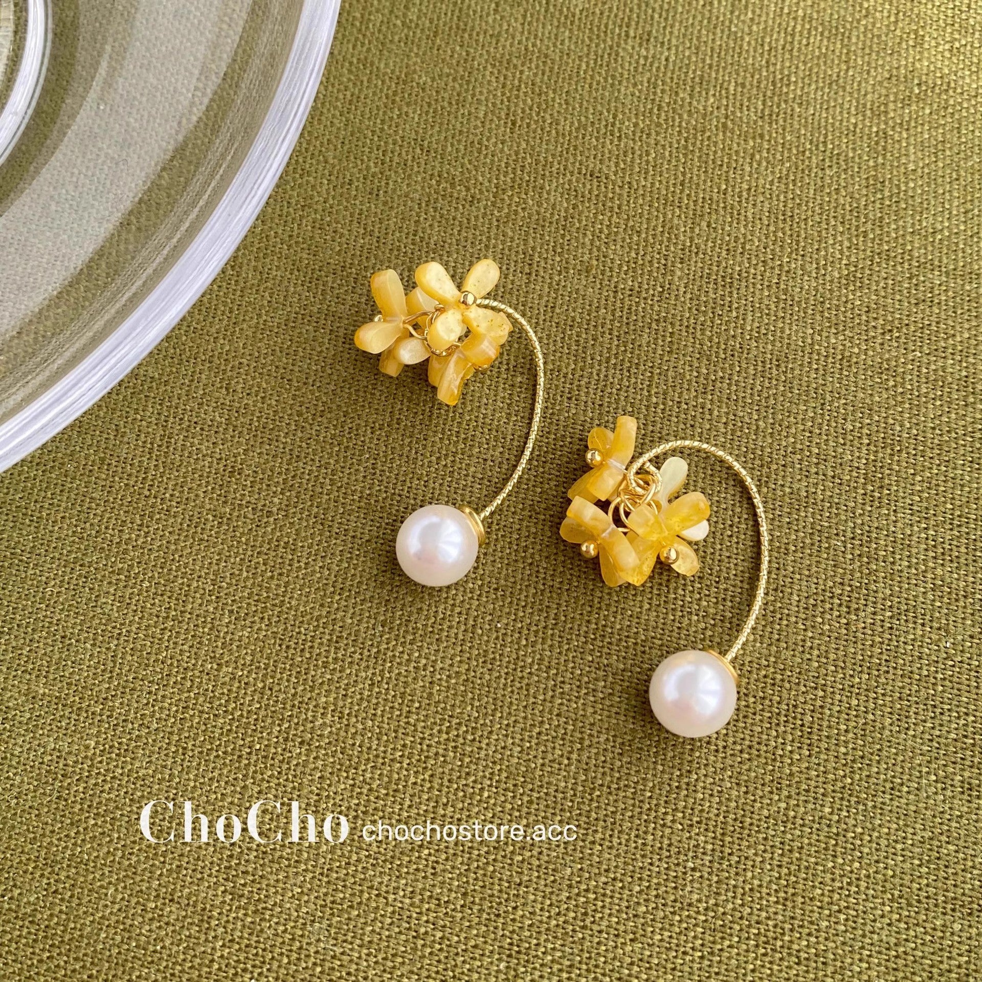 Wholesale Osmanthus Yellow Flower Pearl Earrings