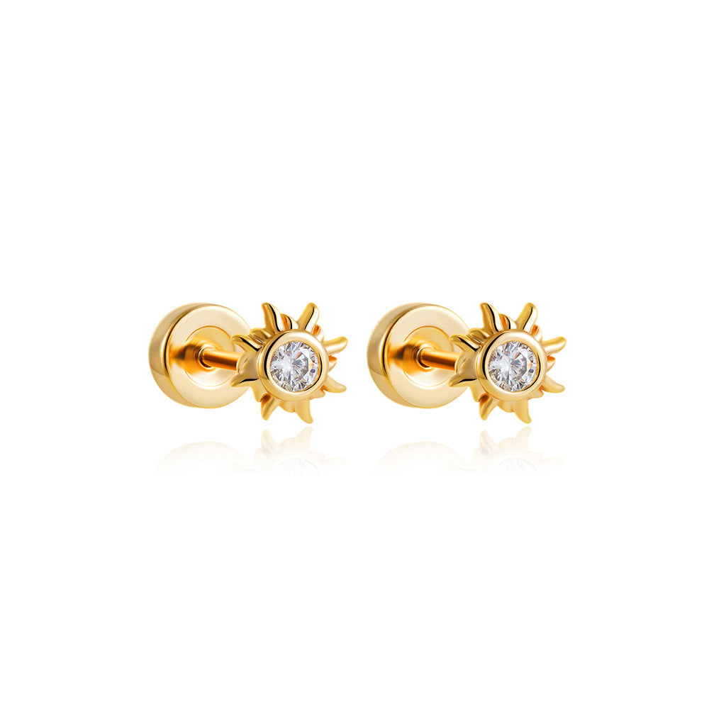 Wholesale Titanium Steel 18K Gold Minimalist Star Moon Sun Earrings Set