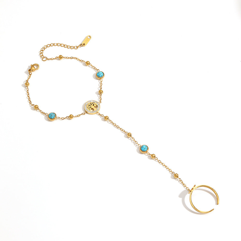 Wholesale Gold-Plated Titanium Steel Tree of Life Ring-Bracelet jewelry Set