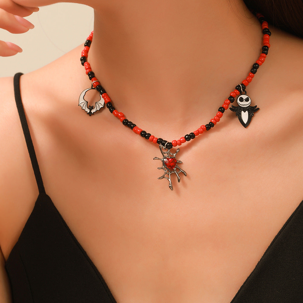 Wholesale Gothic Bat Pendant Necklace Alloy Glass Bead  Jewelry Accessory