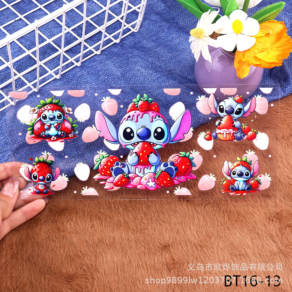 Wholesale Cartoon UV transfer stickers,  crystal stickers,  tear-off crystal labels with text,  16oz glass stickers