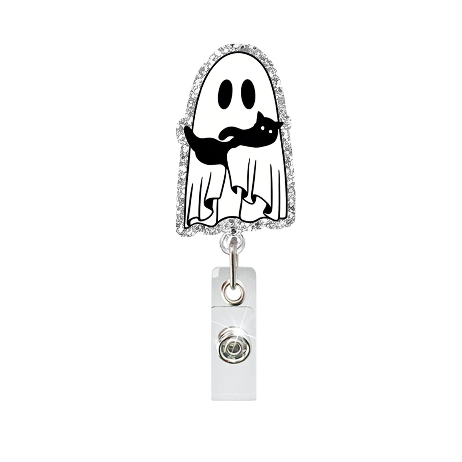 Wholesale  Ghost Black Cat Glitter Retractable Badge Reel - Trendy Fashion Accessory Gift