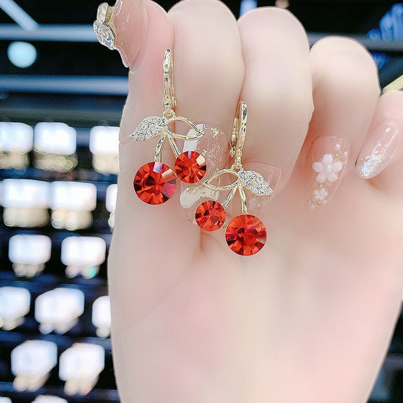 Wholesale Red Rhinestone Cherry Luxury Earrings