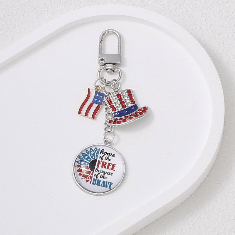 Wholesale 5pcs American Independence Day element red, white and blue flag alloy keychain