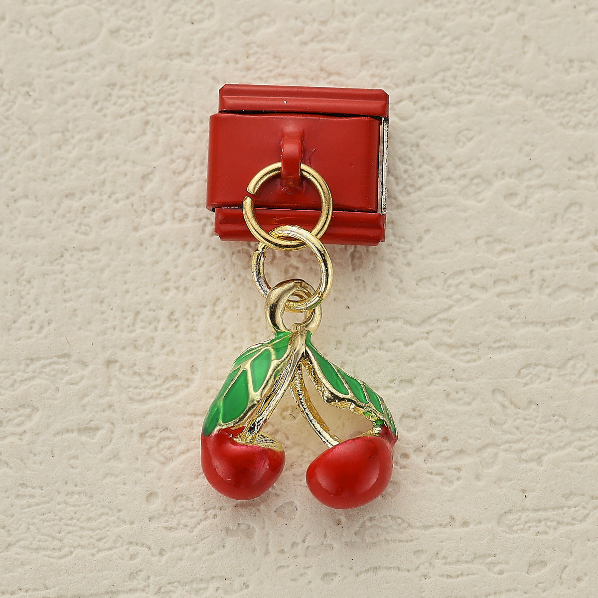 Wholesale 5pcsvCherry Strawberry Watermelon Pendant Red Italian Module DIY Stainless Steel Bracelet Accessories