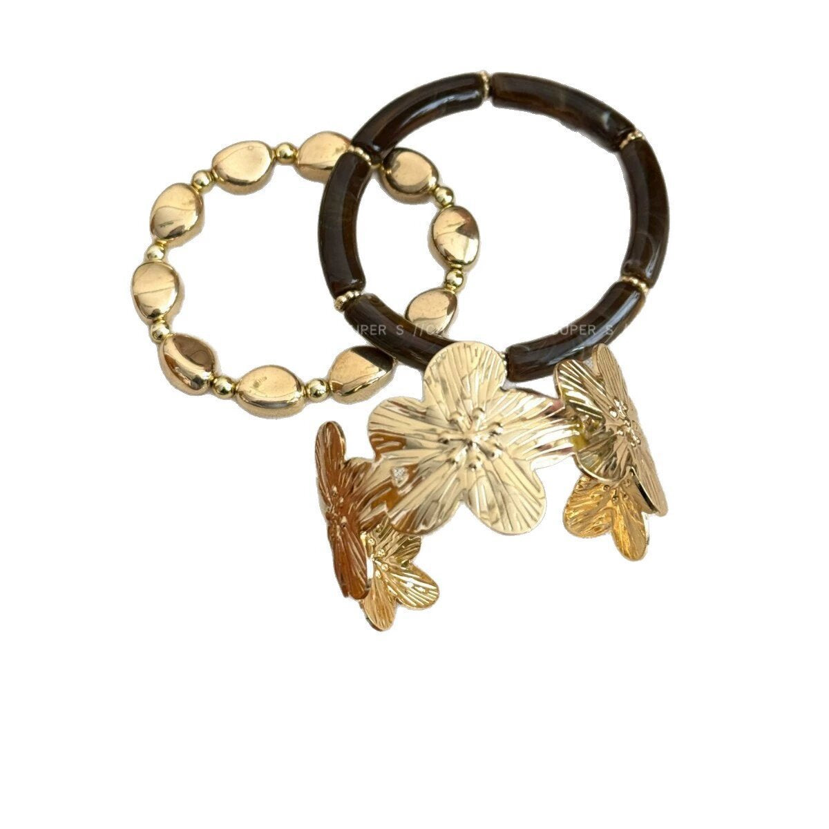 Wholesale Vintage Flower Beaded Bracelet Set For Women Gold Plated Alloy Retro Stackable Jewelry Everyday Wear Gift