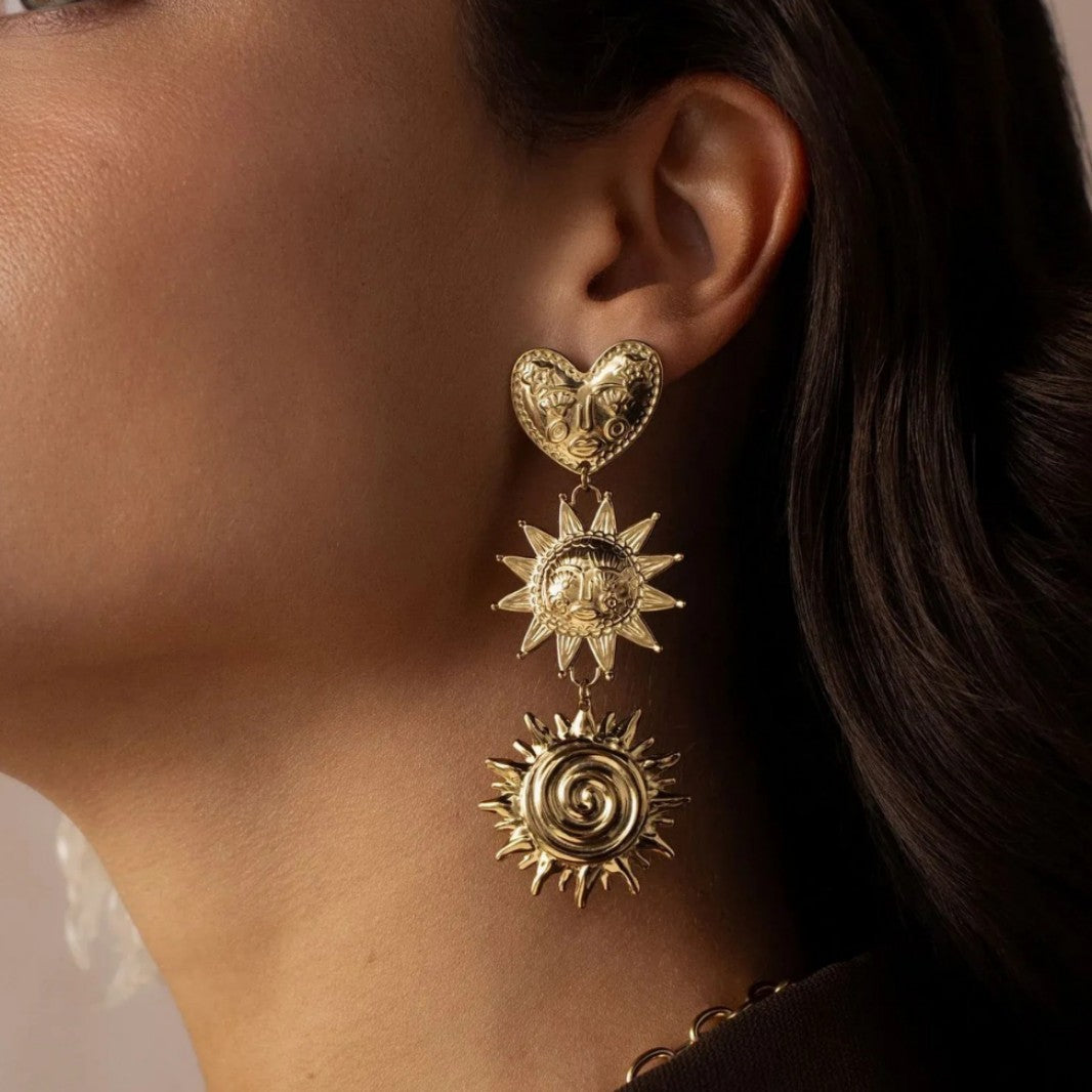 Wholesale Boutique Chic Heart Sun Face Earrings - Zinc Alloy Retro Design for Women,  Party Gift Resale