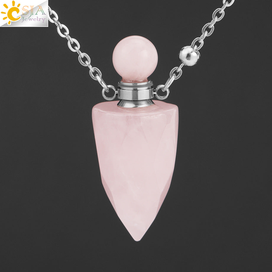 Wholesale Natural Stone Crystal Perfume Bottle Necklace ACC-NE-HuaiShe005
