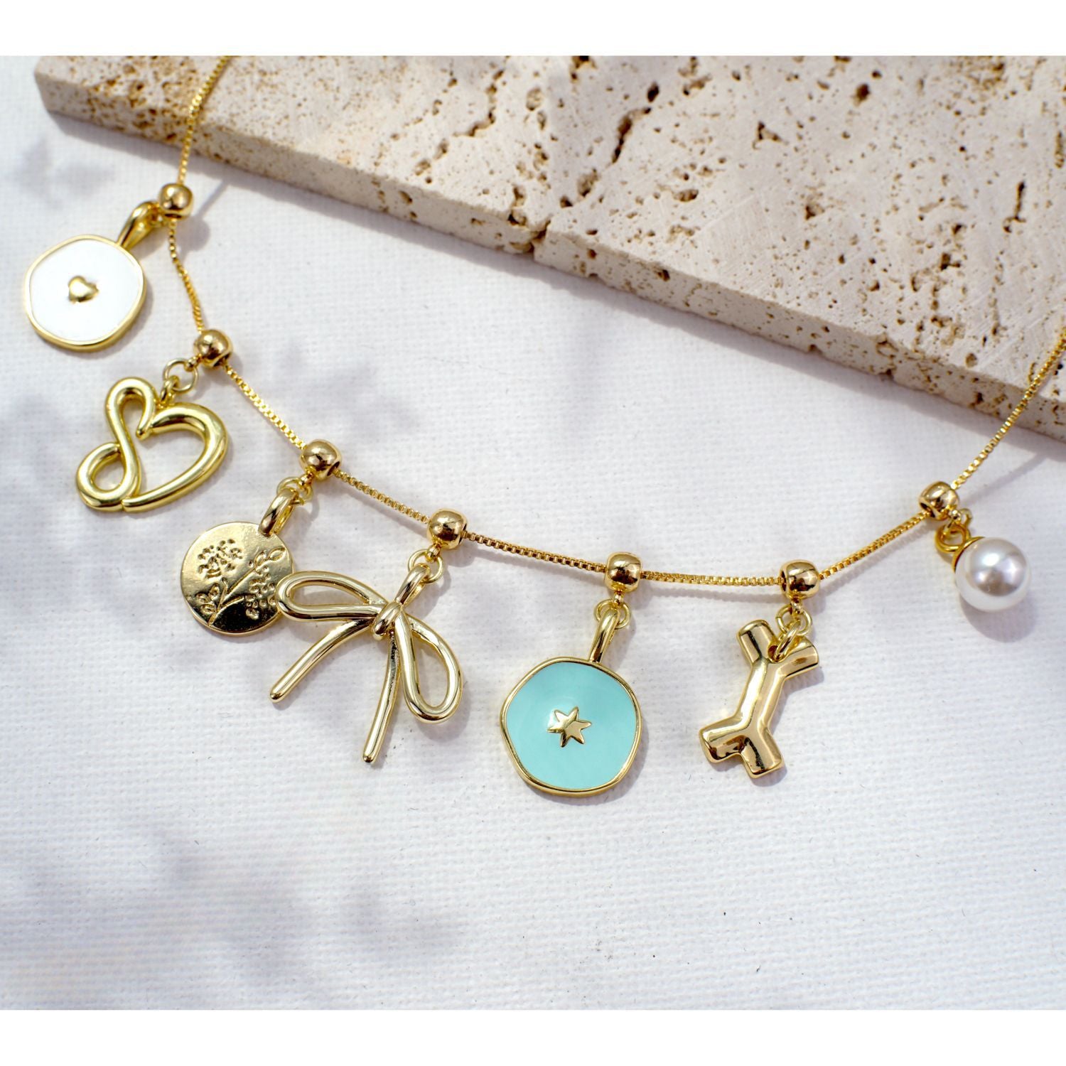 Wholesale  DIY mini dog bone bow pendant pull chain necklace bracelet personality single pendant