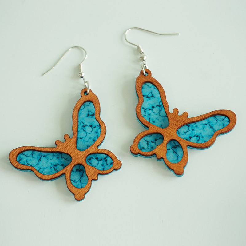 Wholesale 2 Pairs/pack Seahorse Cool Butterfly Turtle Wooden Earrings ACC-ES-HY089