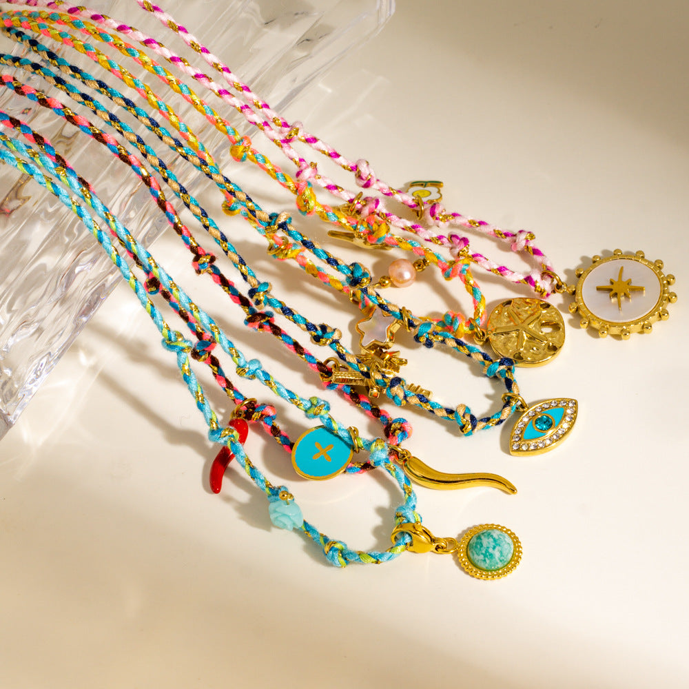 Wholesale retro stainless steel multi pendant ladies necklace