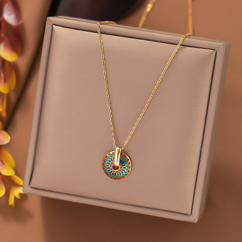 Wholesale Vintage Drip Glaze Color Necklace Titanium Steel Necklace ACC-NE-Yibao001