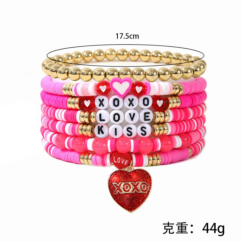 Wholesale Cute Pink Valentine's Day Heart Bracelet Set