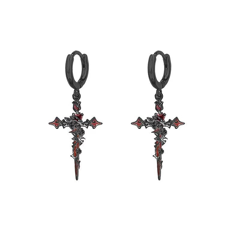 Wholesale Halloween cross thorns rose pendant earrings