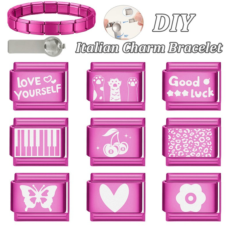 Wholesale Italian Charm Bracelet 9mm DIY Splicing Pitaya Red Stainless Steel Composable Bracelet