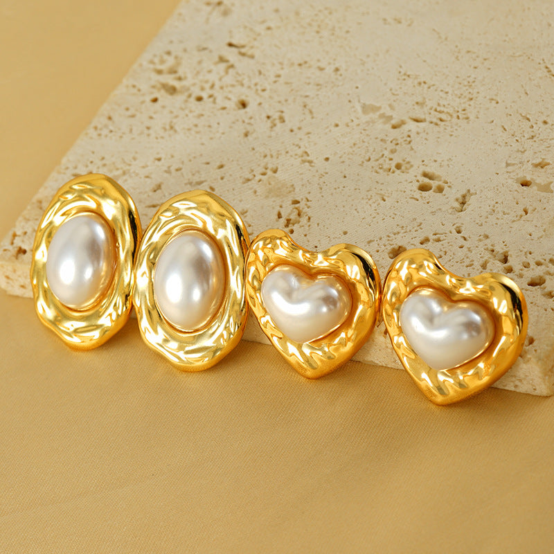 Wholesale Love Oval Earrings Stainless Steel Earrings Pearl Fold Earrings ACC-ES-ZhongYao010