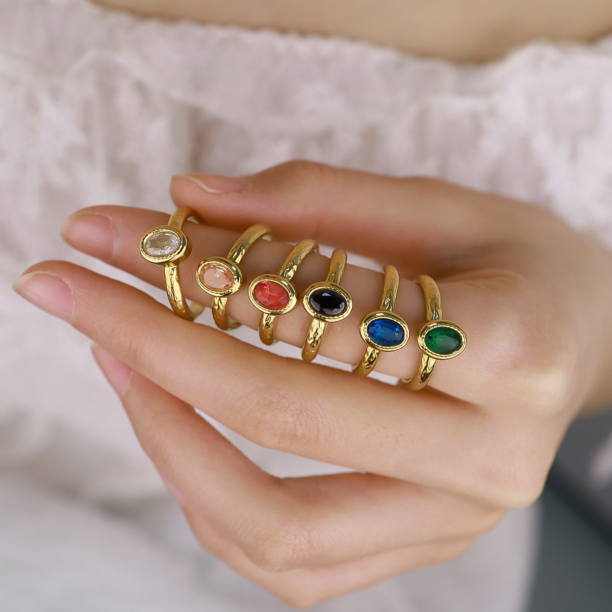 Wholesale retro style color zircon ring  open stainless steel adjustable ring