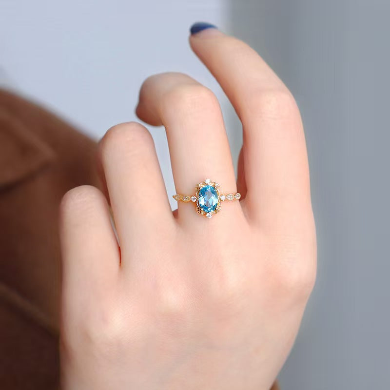 Wholesale Light luxury sea blue zircon diamond ring