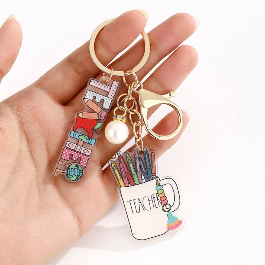 Portachiavi a forma di matita con portapenne a cuore acrilico all'ingrosso