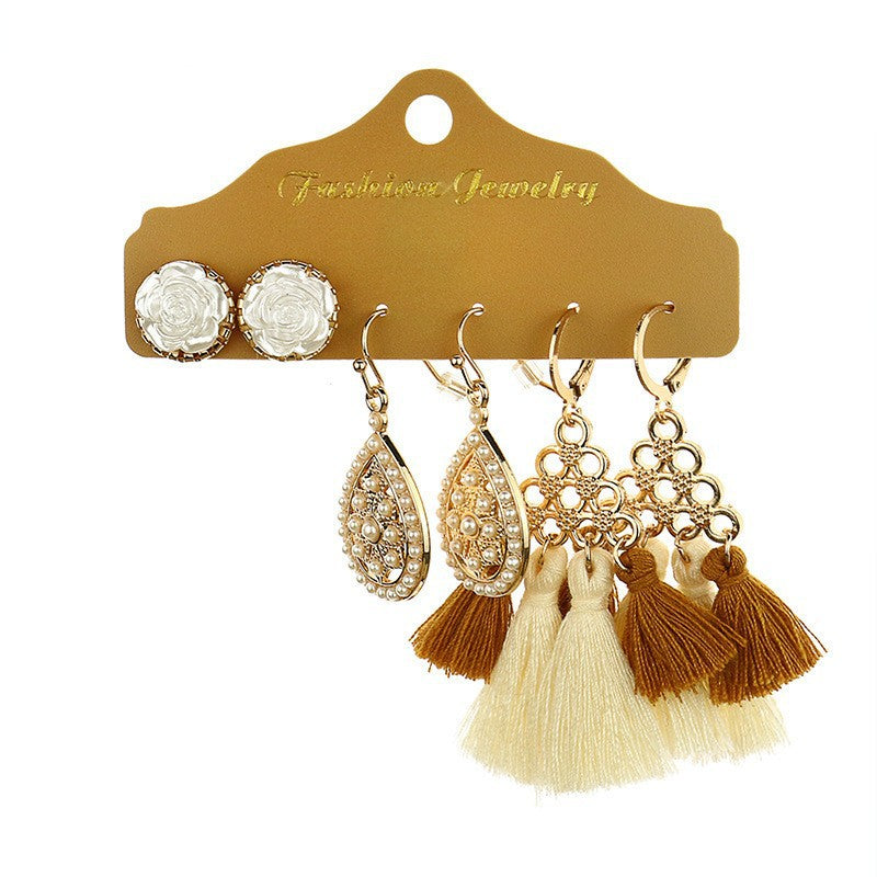 Wholesale Bohemian Golden Tassel Earrings Set 6 Pairs - Stylish Fashion Accessory for Boutique Resale