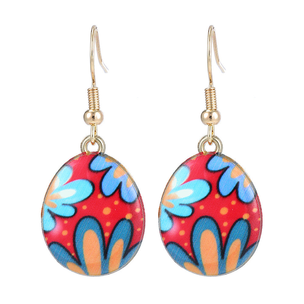 Wholesale Cartoon Printed Easter Egg Oil Earrings