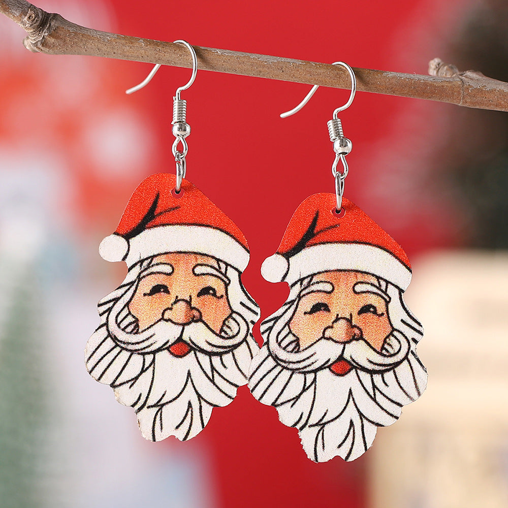 Wholesale Christmas Cute Santa Claus Wood Double-sided Earrings ACC-ES-ChuLian052