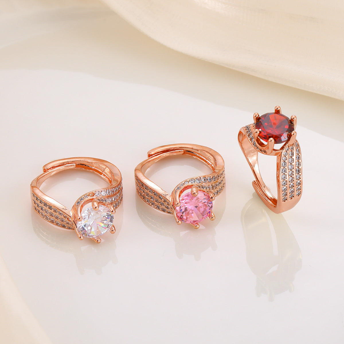 Wholesale Adjustable copper ring with zircon setting stylish and unique design
