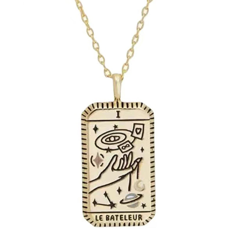 Wholesale  Tarot Pendant Necklace Retro Ethnic Commemorative Painting Oil Pendant